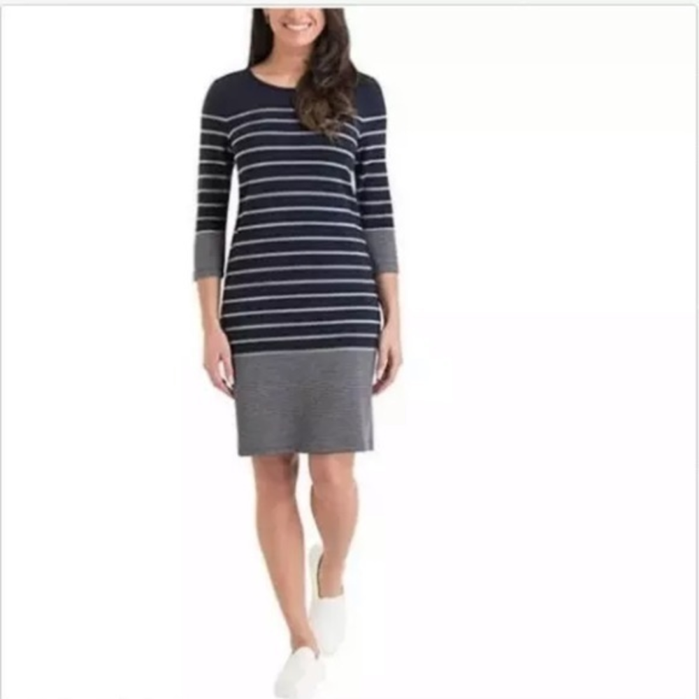 Hilary Ridley striped 3/4 length sleeve dress‎